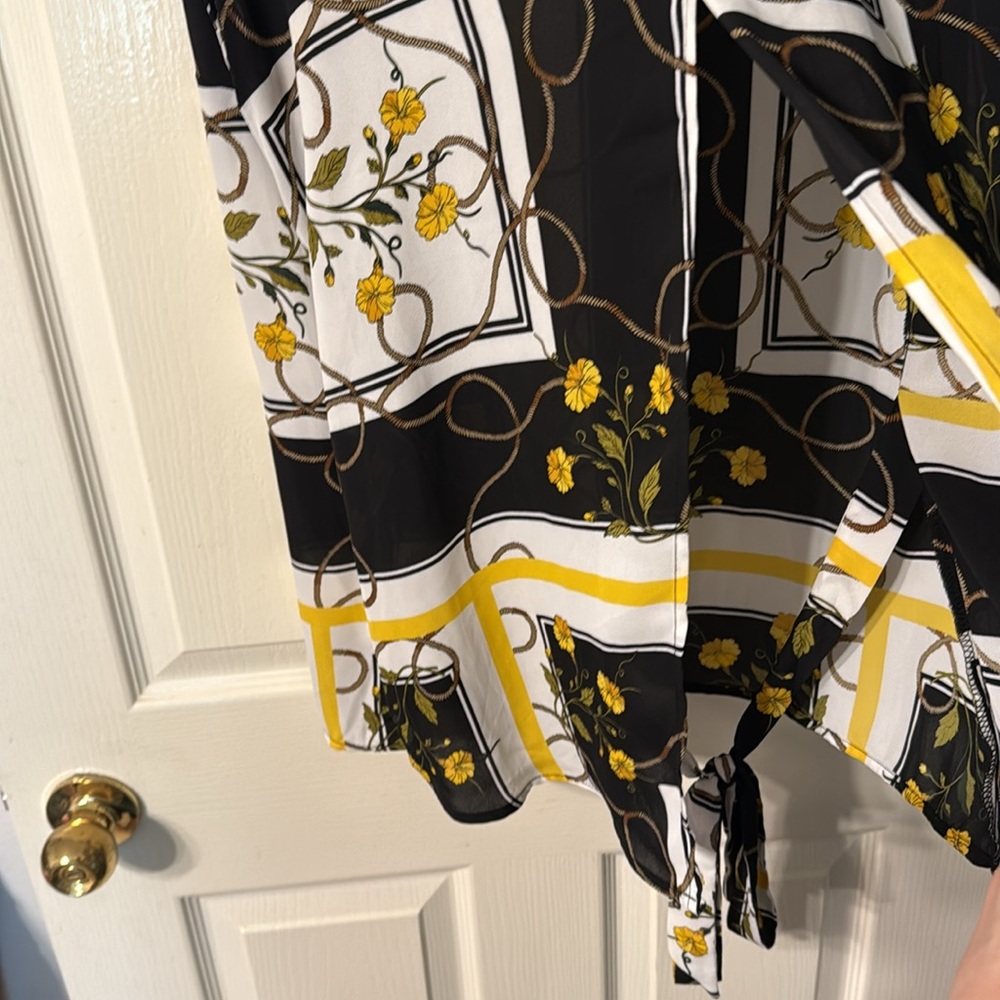 NY & Co 7th Ave Black and Yellow Floral blouse - Picture 3 of 7